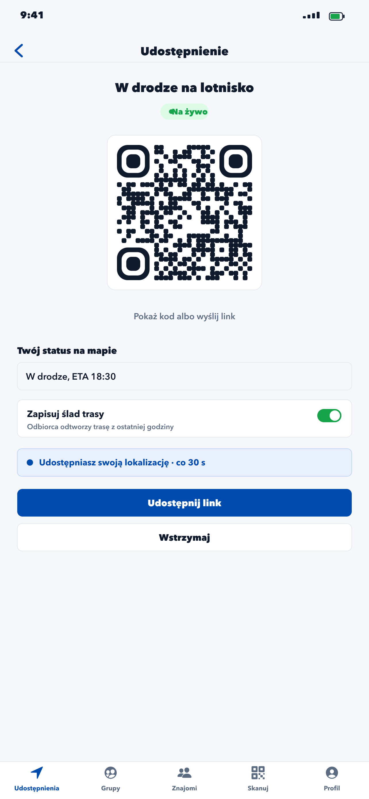 Udostępnij linkiem lub kodem QR