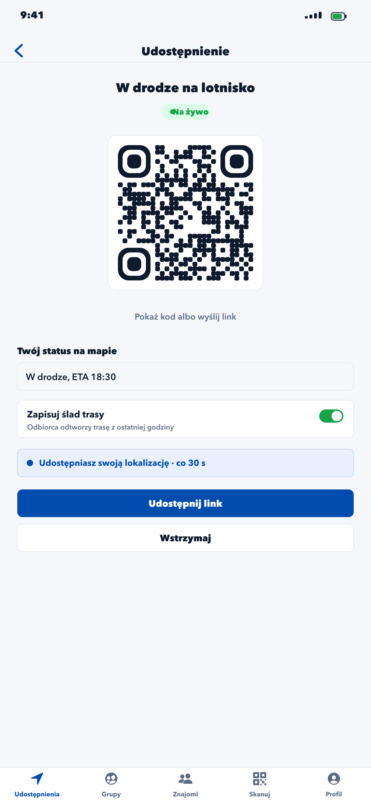 Udostępnij linkiem lub kodem QR