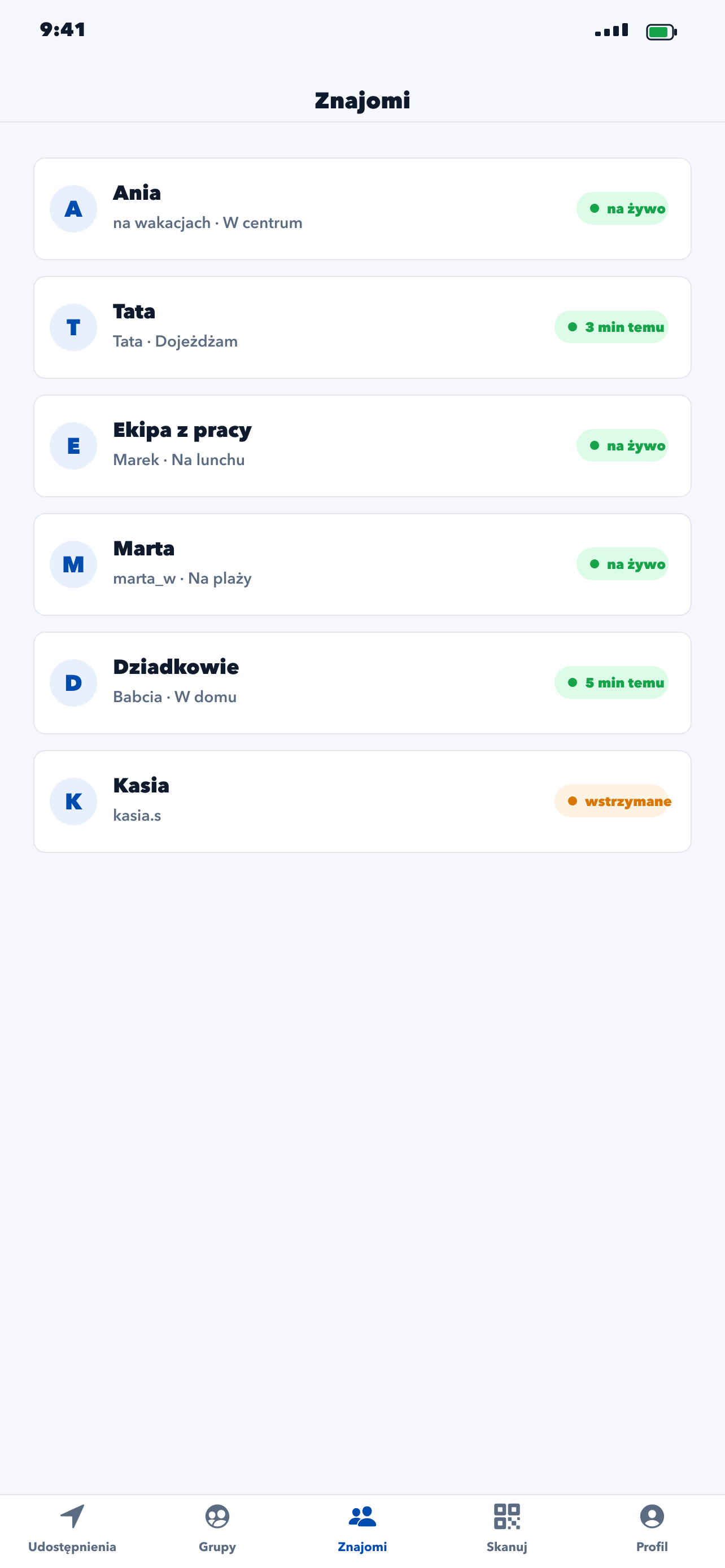 Znajomi i status na żywo