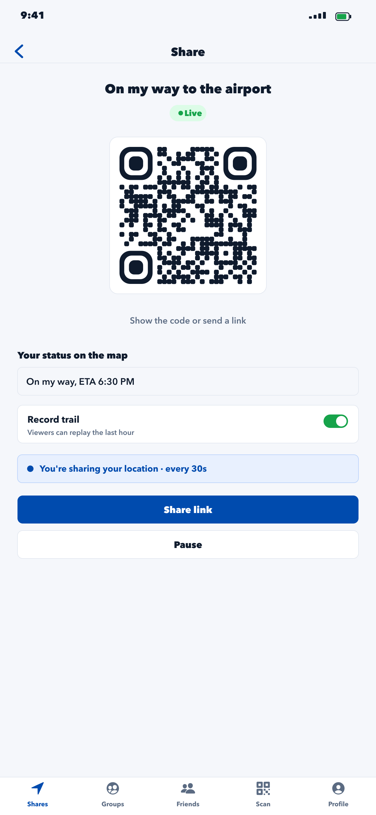 Partage par lien ou QR code